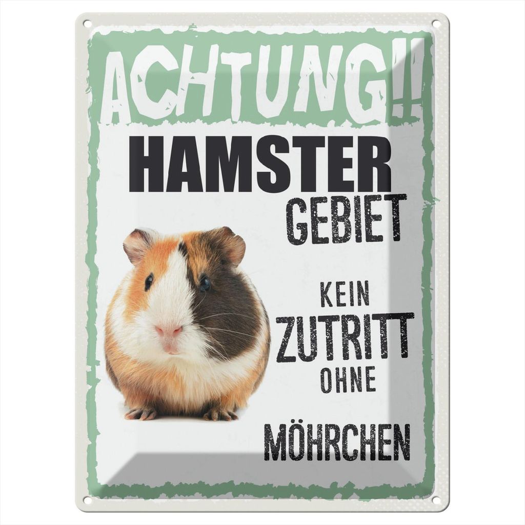 Blechschild Wandbild in : Brillante Farben, Größe 30 x 40 cm Motiv Blechschild Spruch 30x40cm Tiere Achtung Hamster Gebiet