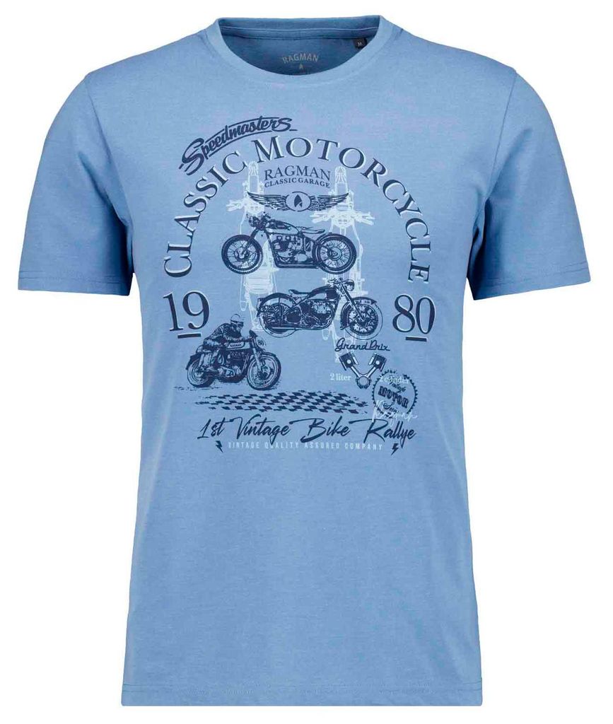 Ragman Übergrößen T-Shirt graublau Motorrad-Print