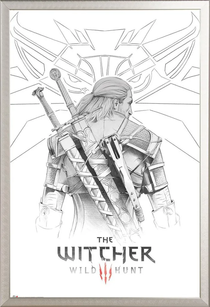Offerta Set Poster Witcher Geralt Sketch + Cornice Shinsuke Maxi