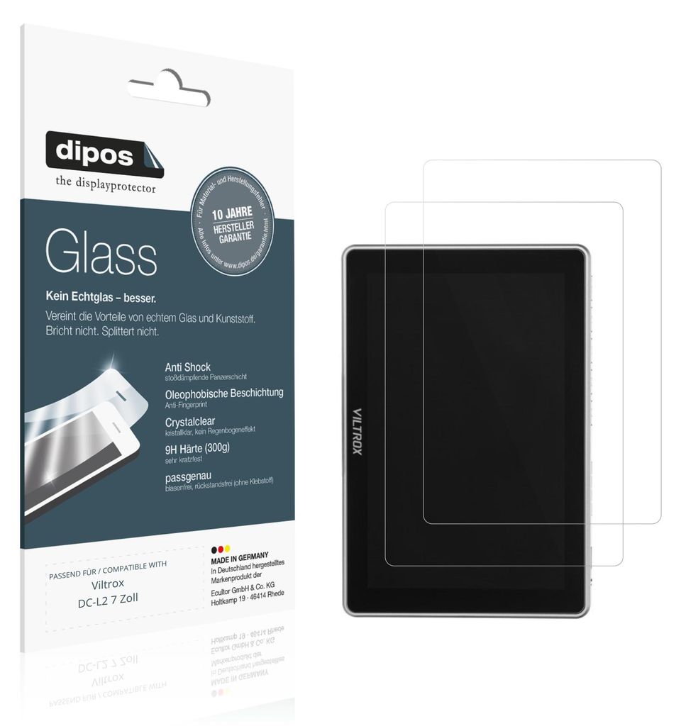 2x Schutzfolie für Viltrox DC-L2 7 Zoll - Anti-Shock 9H Folie dipos Glass Kunststoffglas