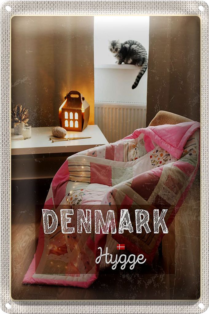 Blechschild Reise 20x30cm Dänemark Decke Wohnzimmertisch Katze