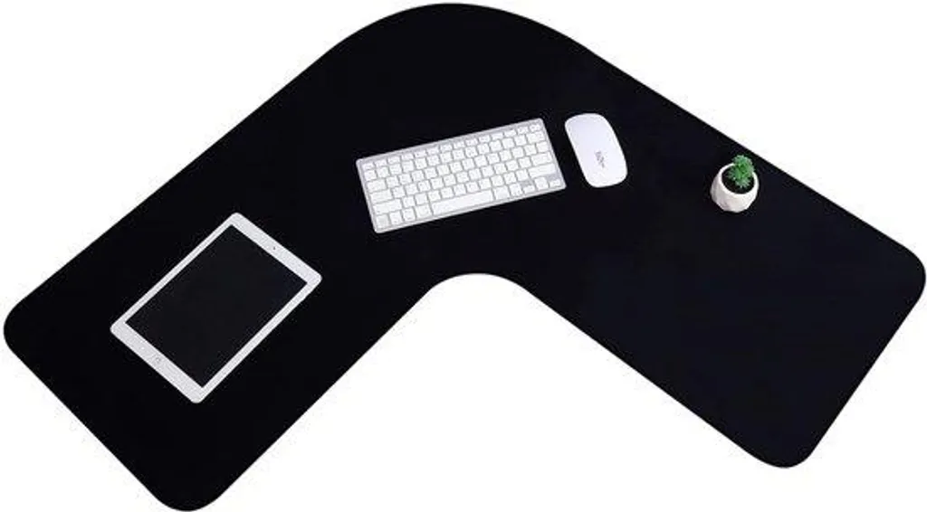 Tapis de souris imperméable en forme de L noir 92cm pour bureau d'angle