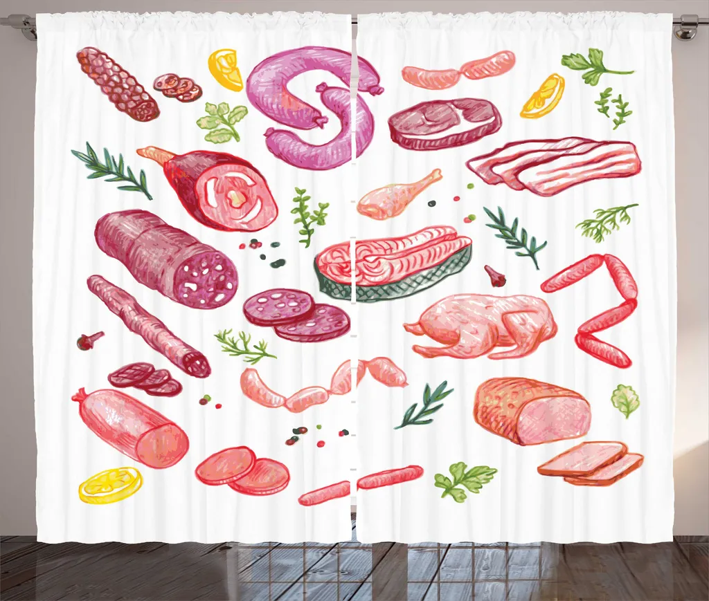 ABAKUHAUS Rideau Fronces Essen 280x225cm - Rustique Dessins Viande