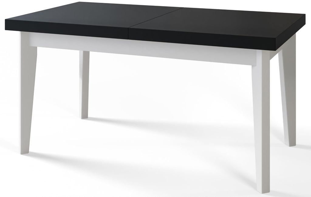 Alpi Moebel, Rechteckiger Esstisch Skandi, Wohnzimmertisch Ausziehbar 160-210x90x78 cm, Schwarz mit Holzbeinen in Weiß
