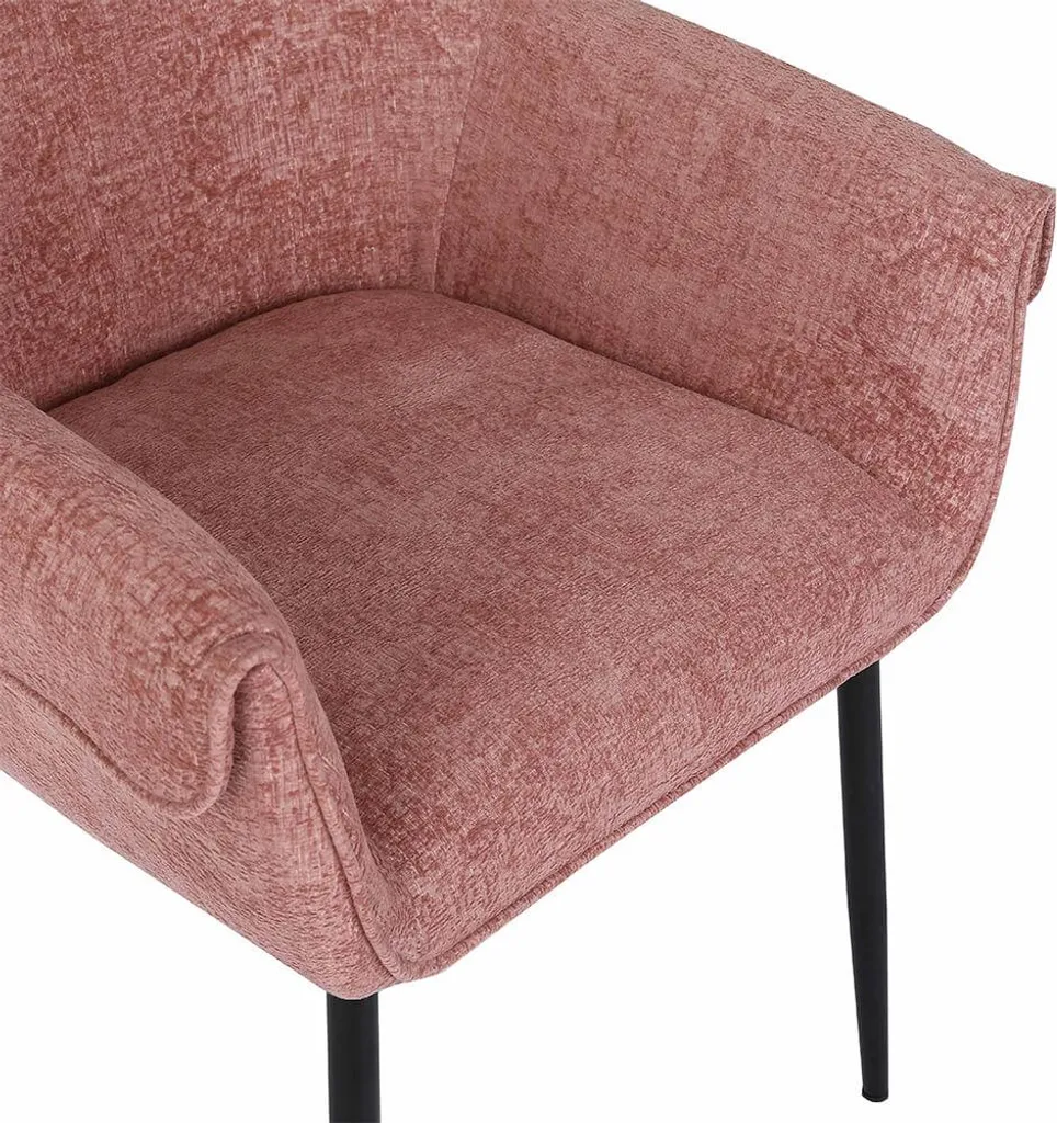 Chaise design moderne CHENO rose en tissu chenille doux, lot de 2 pièces