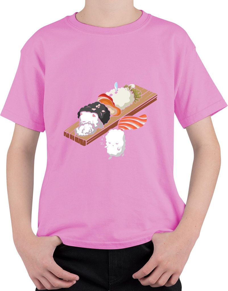 Kawaii Sushi Niedlich Onigiri Nigiri Katze Cartoon Japan Anime Uni Kinder T-Shirt, Pink, 116