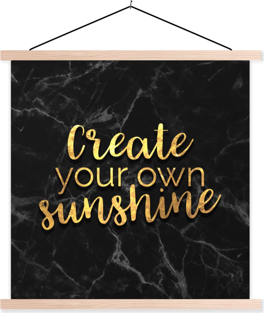 MuchoWow Textilposter Zitate - Sonne - Gold - Marmor 60x60 cm mit holzfarbenen Rahmen - Wanddekoration