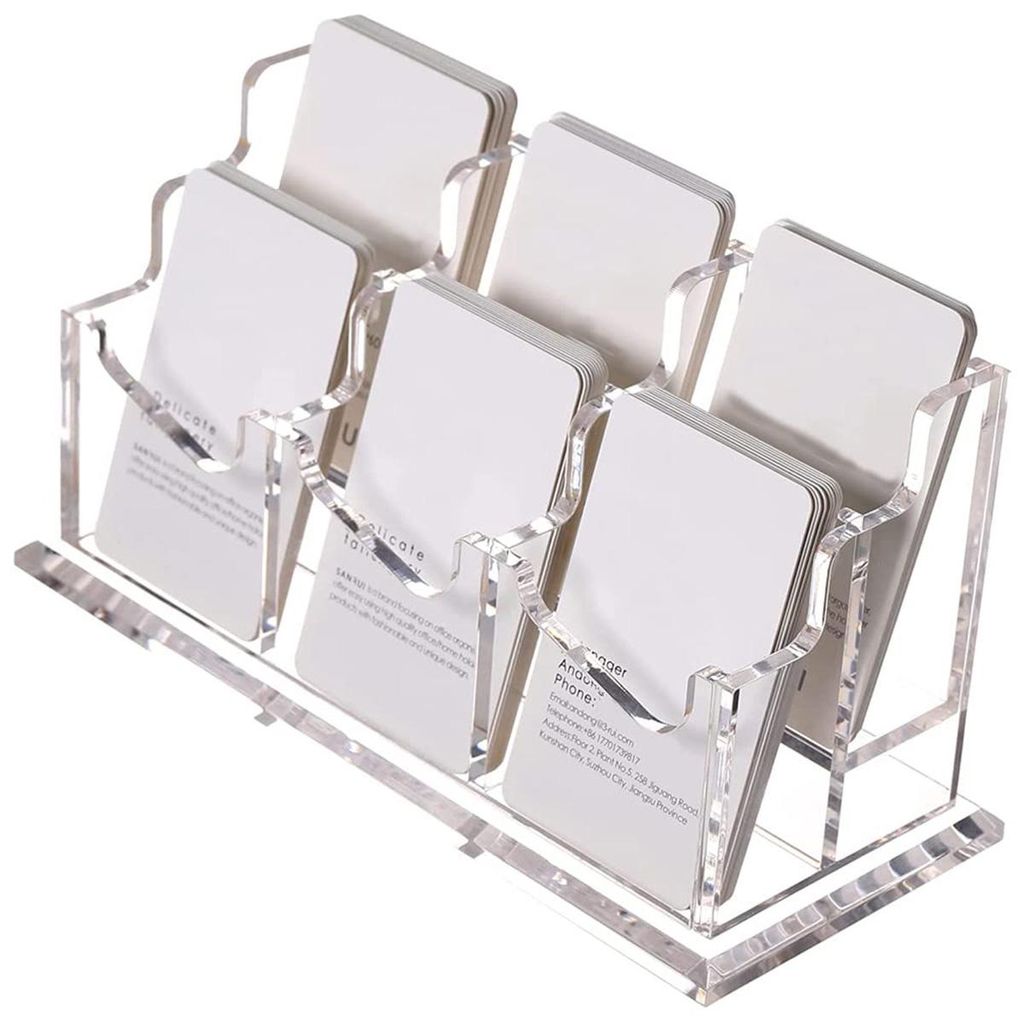 Visitenkartenhalter für Schreibtisch – Vertikal, Klar Acryl, 2-stufig mit 6 Fächern, Desktop Business Card Display Holder für Büro & Empfang