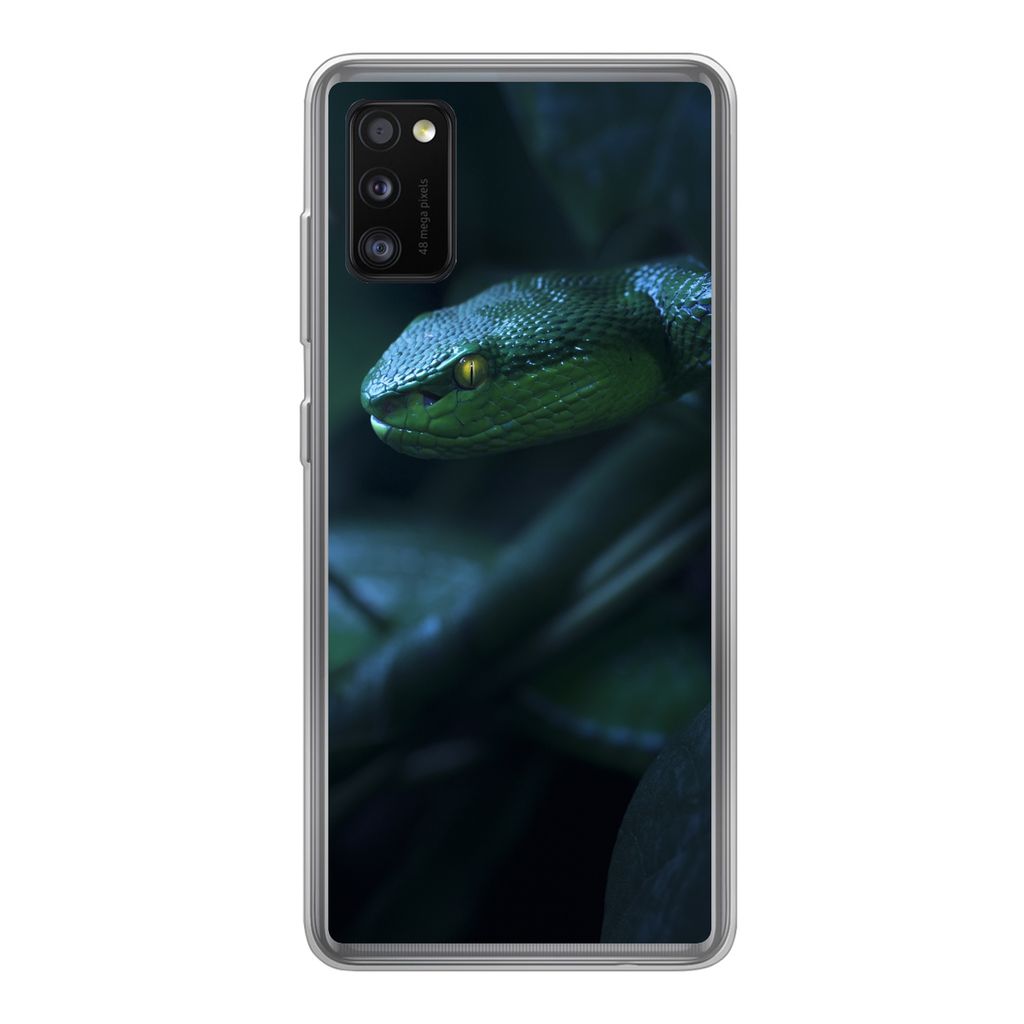 MuchoWow Handyhülle Schutzhülle Hülle für Samsung Galaxy A41 Schlange - Makro - Holz Silikon Softcase Handy Hülle - Mobiltelefon