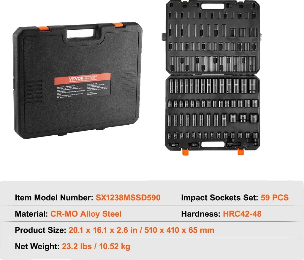 Set di avvitatori a impulsi, 59 pezzi, acciaio legato CR-MO, elevate prestazioni di coppia, 59STK