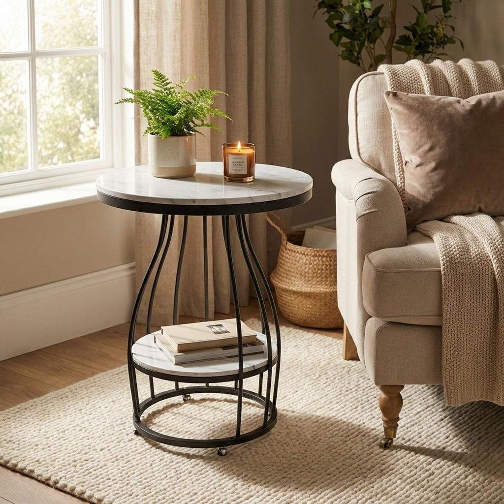 Runder schwarzer goldener Marmortisch aus Metall 45x63cm Neep L - Schwarz