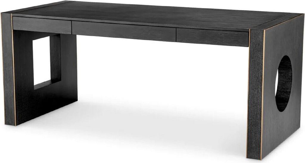 Casa Padrino Luxus Schreibtisch mit 3 Schubladen Schwarzgrau / Bronze 180,5 x 80 x H. 76 cm - Bürotisch - Computertisch - Büro Möbel - Luxus Mö...