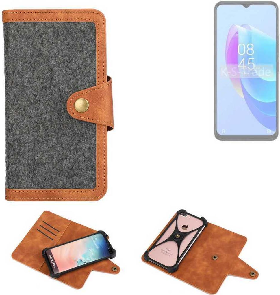 K-S-Trade Schutzhülle Handyhülle kompatibel mit Tecno Spark 10C Filz Hülle Kunst-Leder dunkelgrau braun (1x)