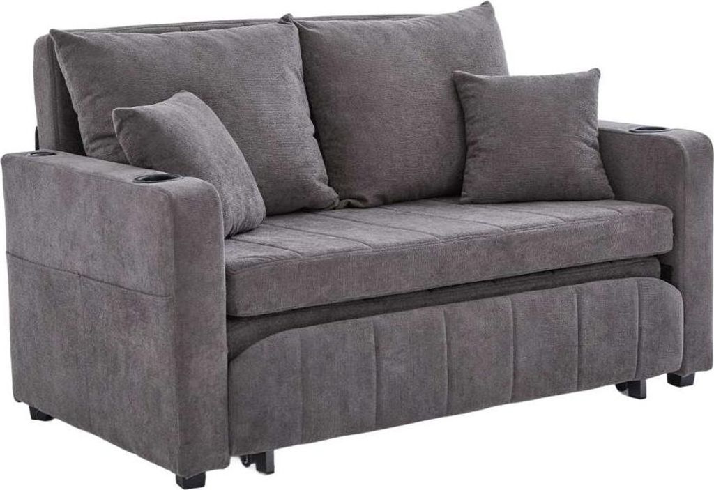 AIORBER Multifunktionales Schlafsofa Klappsofa Ausziehsofa 2-Sitzer Stoffsofa USB Aufbewahrung Becherhalter abnehmbar waschbar – Beige/Khaki/Grau...