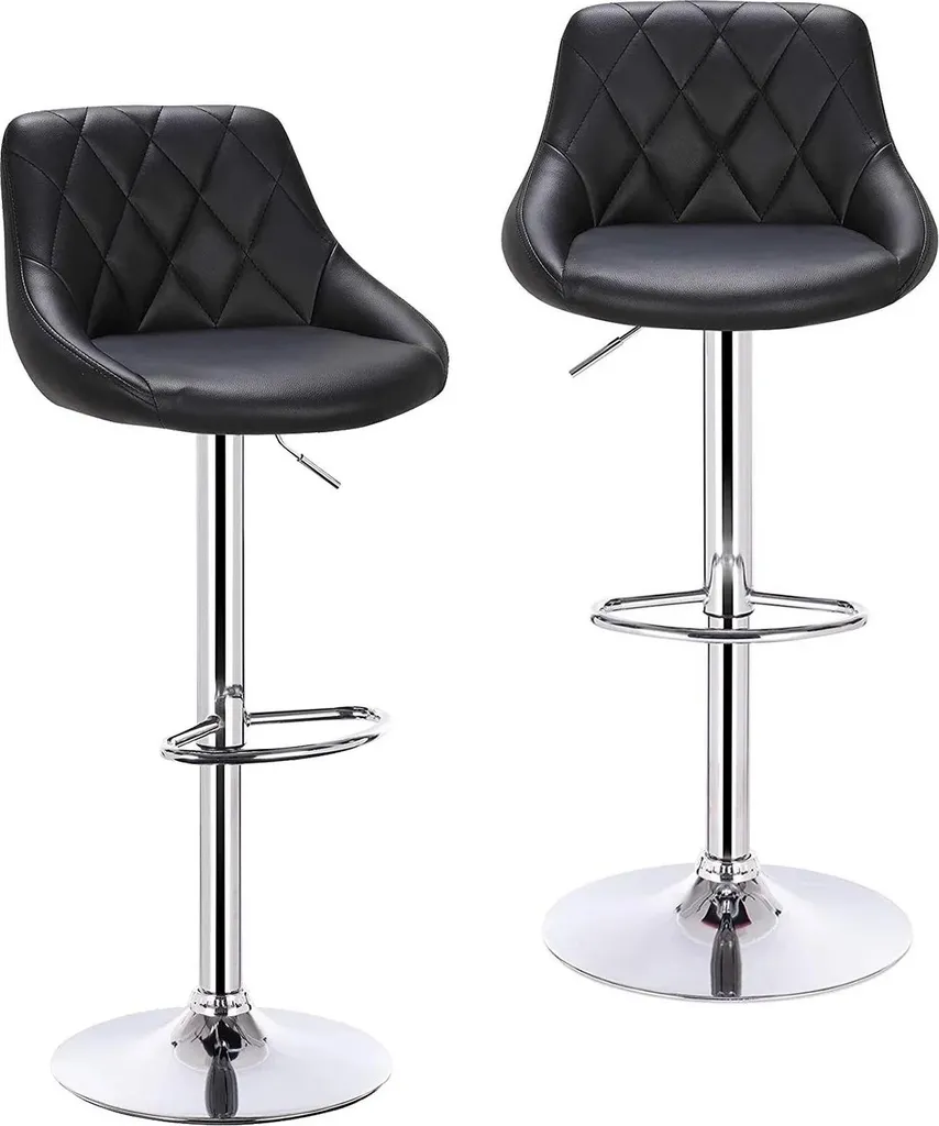 Tabouret de bar réglable en similicuir et acier chromé noir lot de 2 pro