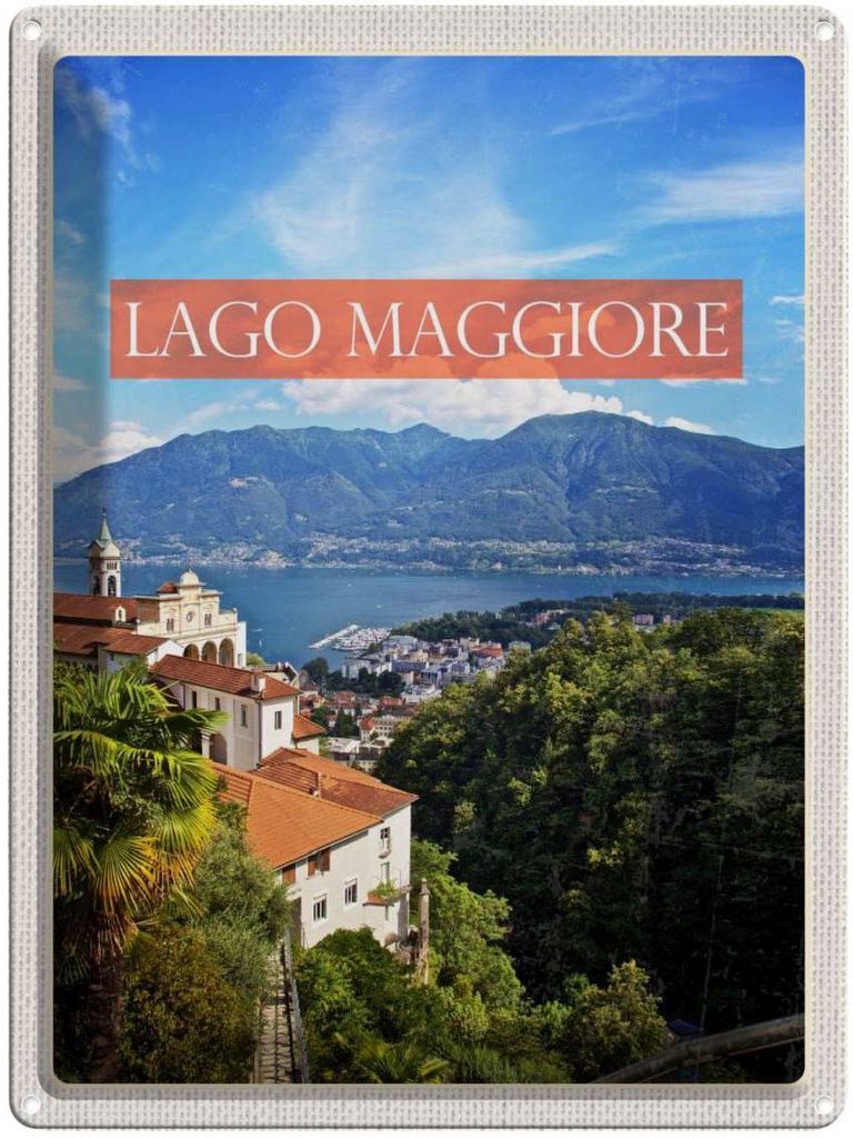 vianmo Blechschild 40x30 cm Lago maggiore Urlaub Gebirge Natur Meer Bildmotiv Reisemotiv Abenteuer Reisen Europa