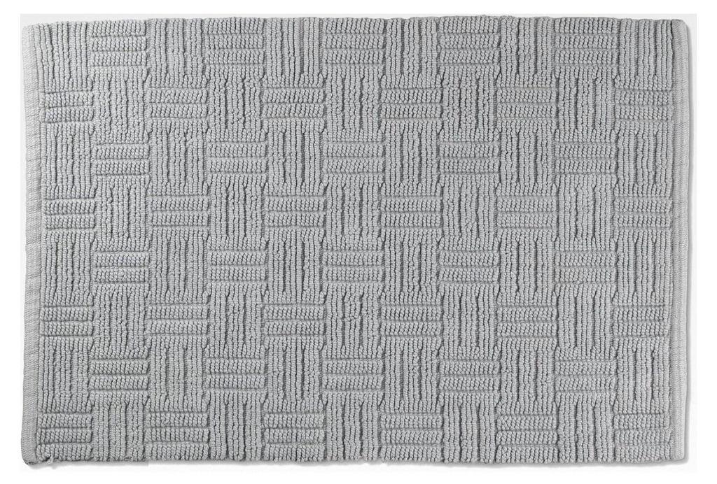 Badematte rutschfest 60 x 100 cm, Badezimmerteppich grau, waschbar, 100% Baumwolle, Badvorleger in Flechtoptik