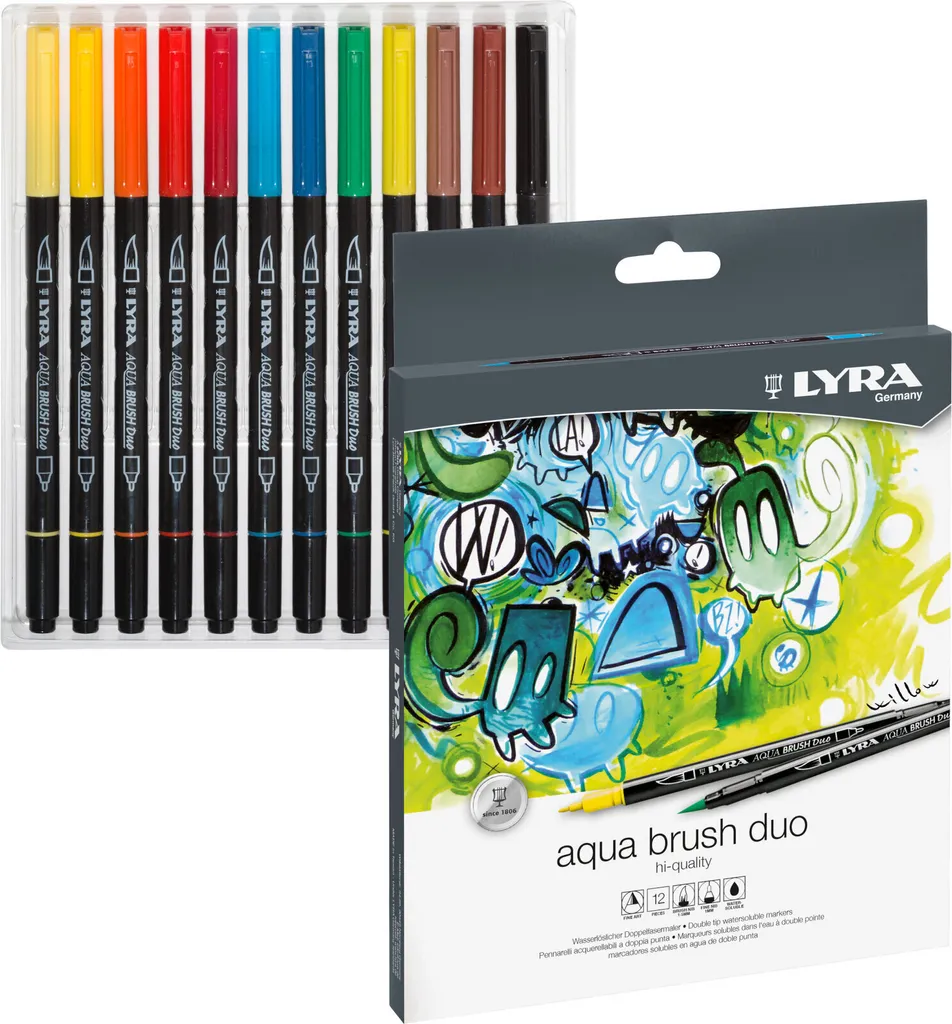Feutres pinceaux Lyra Aqua Brush Duo 12 pièces à encre lavable