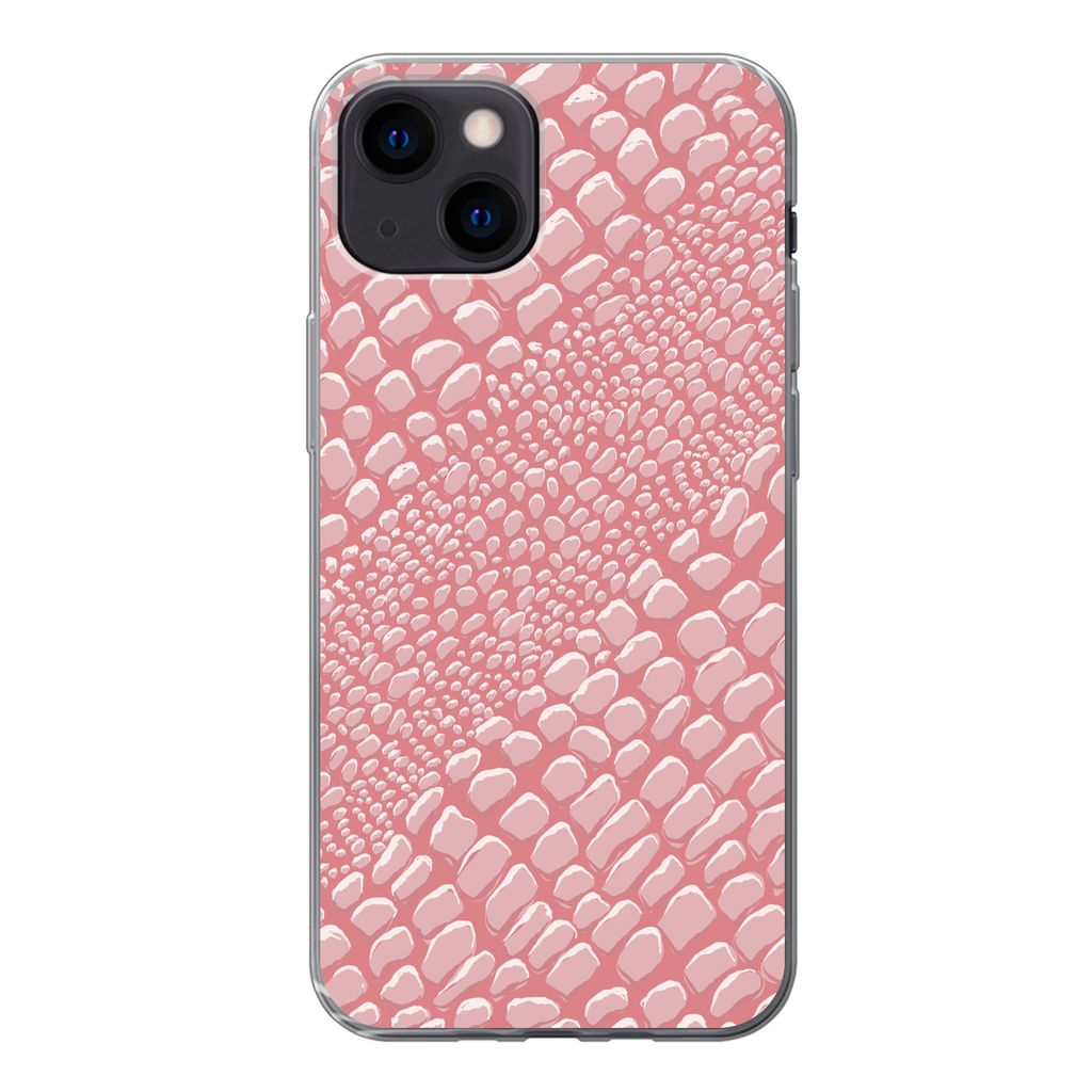 MuchoWow Handyhülle Schutzhülle Hülle für iPhone 13 mini Krokodilleder - Tierprint - Rosa Silikon Softcase Handy Hülle - Softcase