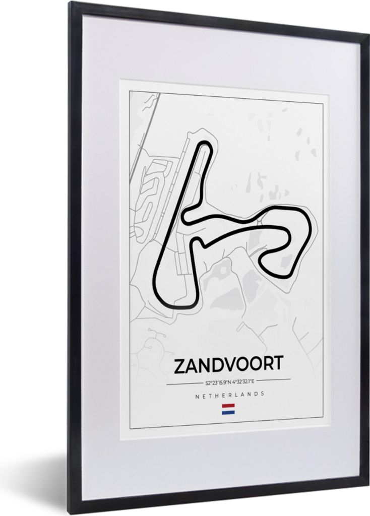 MuchoWow Gerahmtes Poster Formel 1 - Rundkurs Zandvoort - Rennstrecke - Niederlande - Weiß 40x60 cm - Poster mit Schwarzem Bilderrahmen Wandpost...