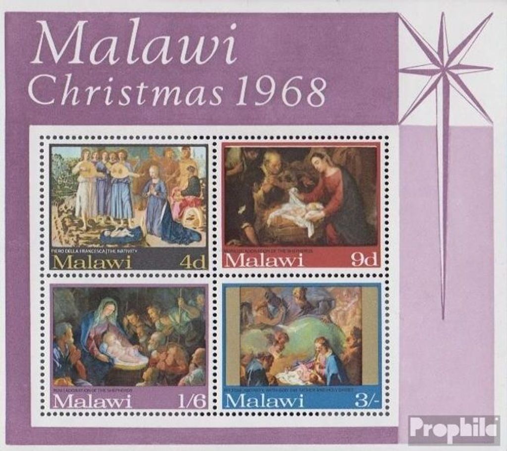 Briefmarken Malawi 1968 Mi Block12 (kompl.Ausg.) postfrisch Weihnachten: Gemälde