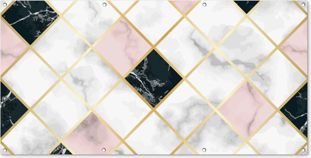 MuchoWow 160x80 cm Outdoor-Poster Gartendeko Sichtschutz Garten Poster für den Garten Marmor - Geometrische Formen - Muster - Luxus