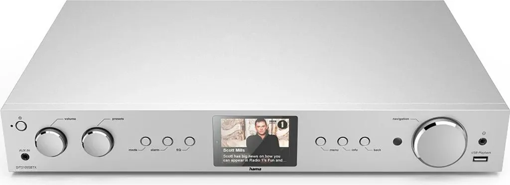 Tuner Hi-Fi pour Radios du Monde et Streaming Bluetooth Argenté DAB+