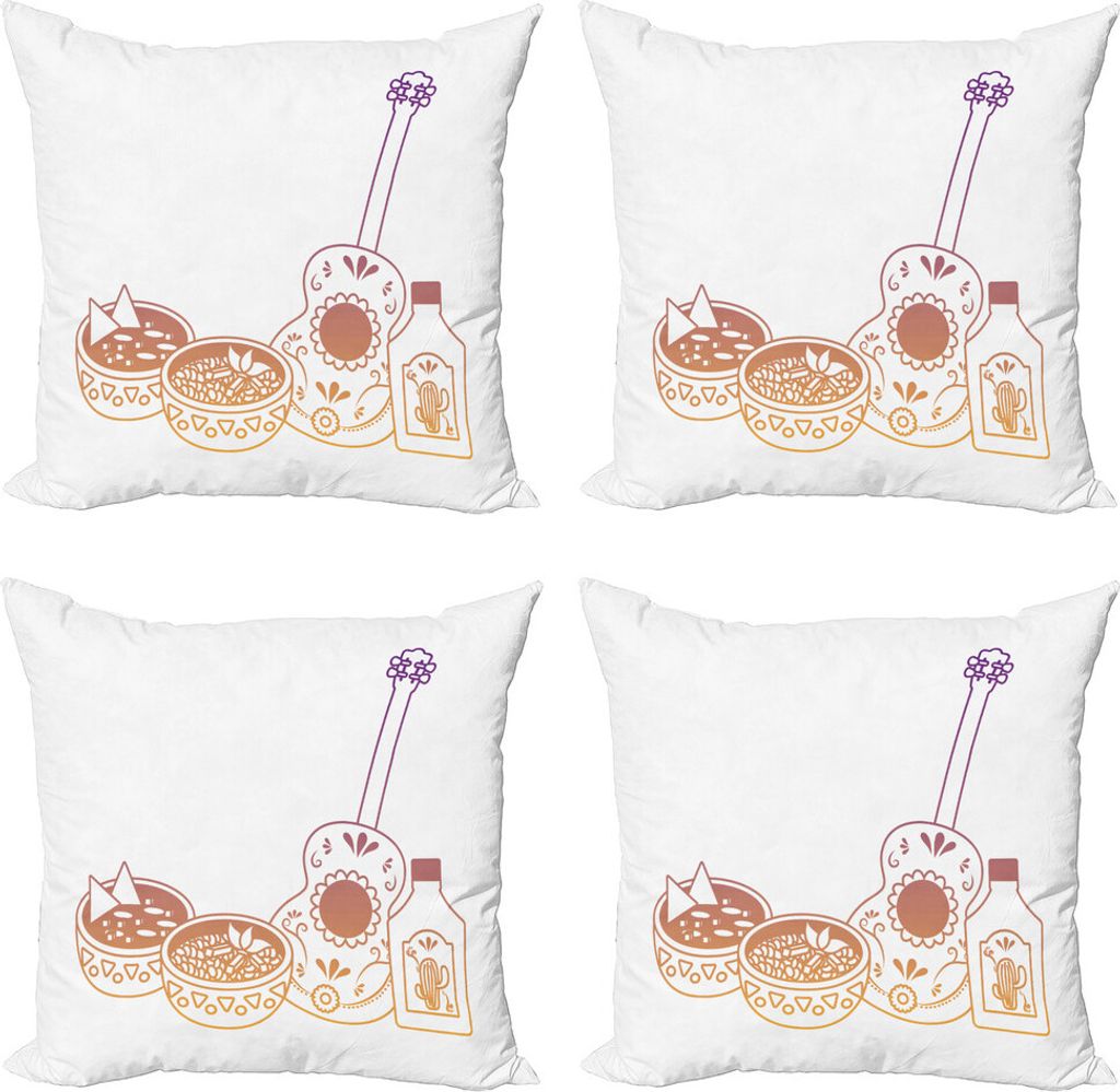 ABAKUHAUS Tequila Kissenbezug Set (4 Stück), Mexikanische Suppe Flasche Gitarre, Moderner Doppelseitiger Digitaldruck, 40 cm x 40 cm, Mehrfarbig