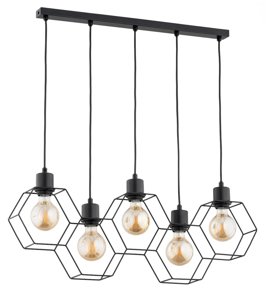 Suspension 5 ampoules KOMBI en métal noir mat idéale grande table