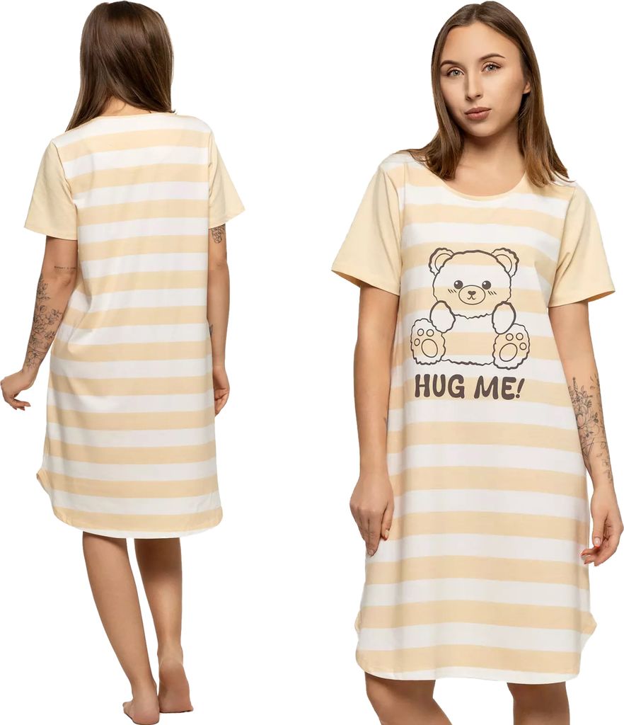 Moraj Damen Nachthemd kurzarm Sleepshirt Baumwolle 2600-009, Beige, XL