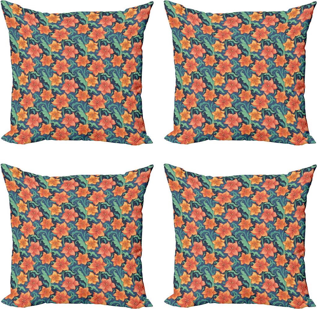 ABAKUHAUS Blumen Kissenbezug Set (4 Stück), Lilly Blumen-Gekritzel, Moderner Doppelseitiger Digitaldruck, 60 cm x 60 cm, Mehrfarbig