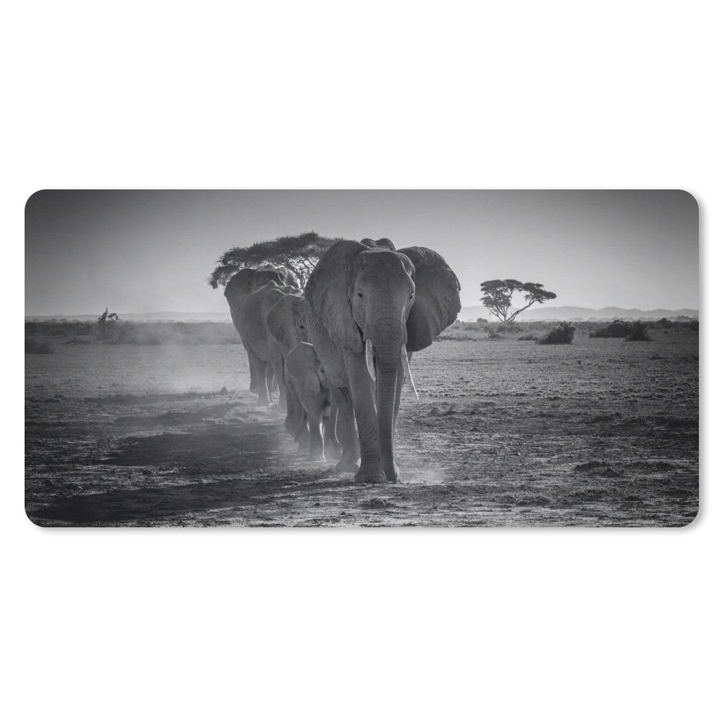 MuchoWow Mauspad Mousepad Elefant - Einfarbig - Tiere - Schwarz - Weiß 60x30 cm - Mousepads - Maus Mat - Pad - Mausunterlage - Nachhaltig