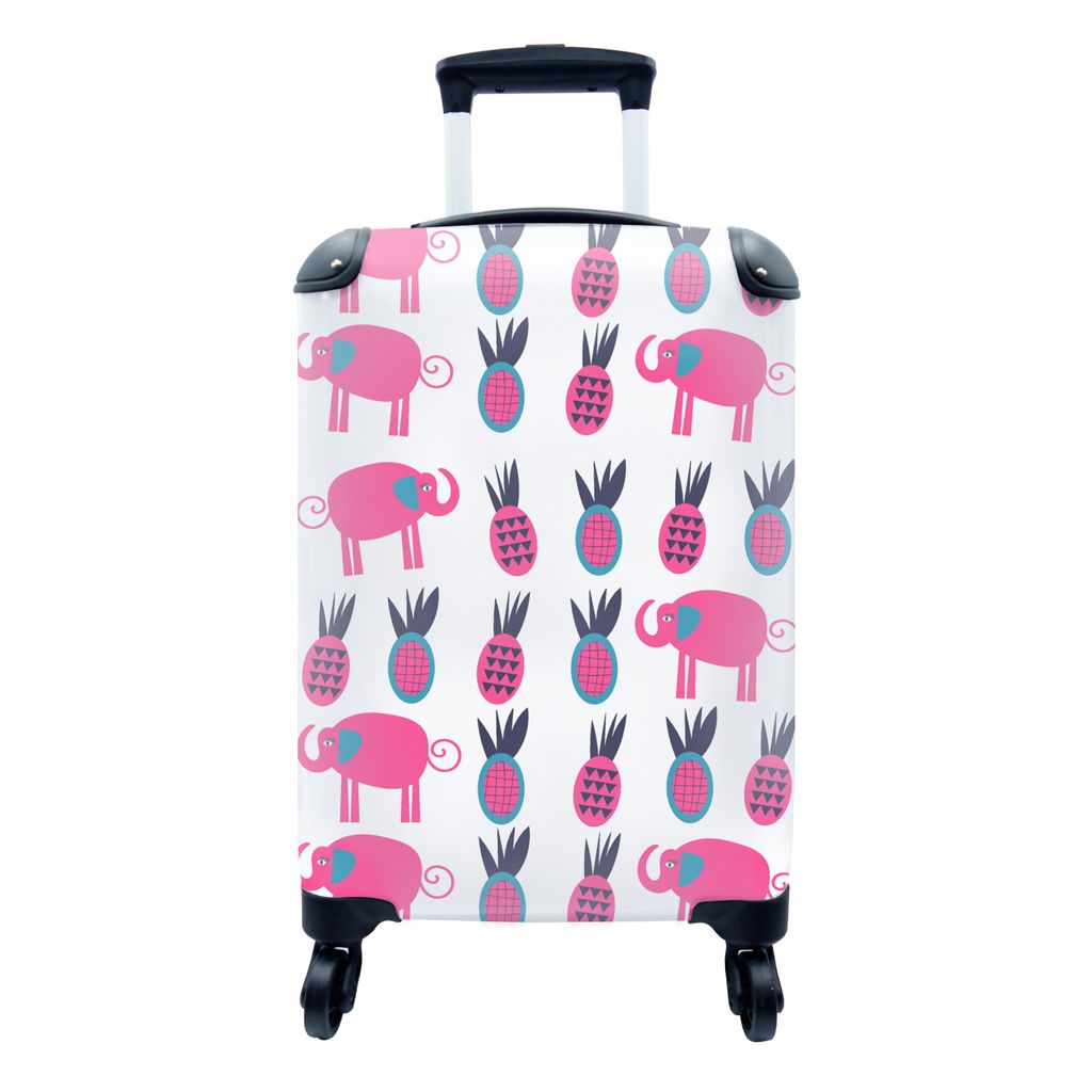MuchoWow Koffer Handgepäck Trolley Rollkoffer Kleine Reisekoffer mit 4 Rollen - Ananas - Elefant - Design - Cabin Size < 55x40x23 cm & 55x40x20 ...