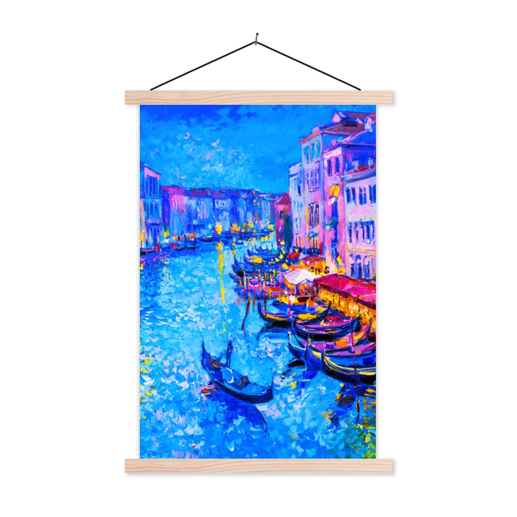 MuchoWow Textilposter Malerei - Italien - Boot - Wasser - Architektur 40x60 cm mit holzfarbenen Rahmen - Poster