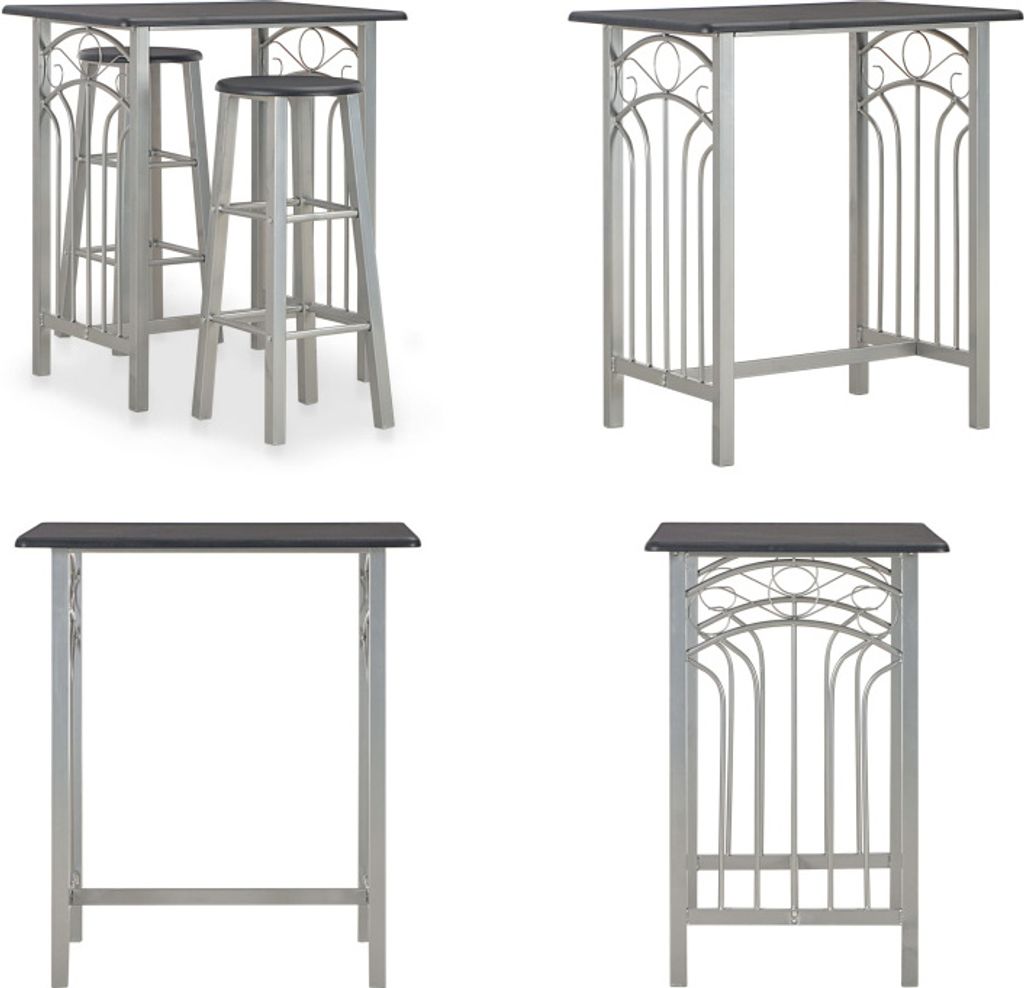 vidaXL 3 tlg. Bar Set Holz und Stahl Schwarz - Bar-Set - Produktbild 