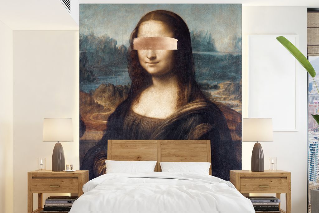 MuchoWow Fototapete für Wohnzimmer oder Schlafzimmer Wandtapete Vinyl Motivtapete Mona Lisa - Da Vinci - Roségold - 190x260 cm - Papiertapete