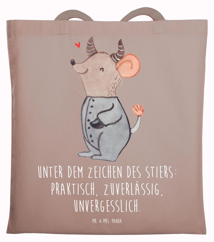Mr. & Mrs. Panda Einkaufstasche Stier Astrologie - Braun Pastell - Geschenk, Laptoptasche, Tasche, einkaufsshopper, Sternzeichen, Jutebeutel, Shopp...