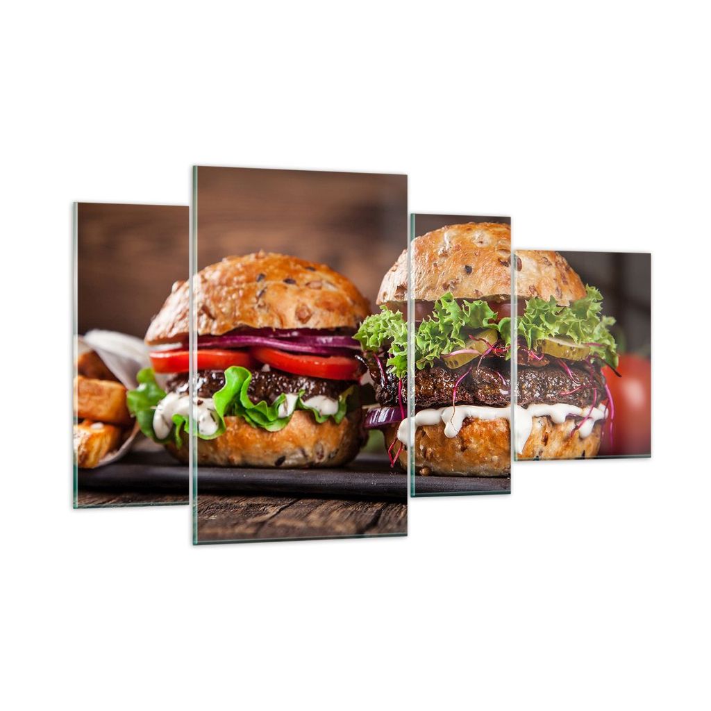 Bilder auf glas - Amerikaner Hamburger Essen Barbecue - 120x70cm - Glasbilder - Wandbilder - Kunstdruck - Wanddekoration aus Glas - Glas Bilder - W...