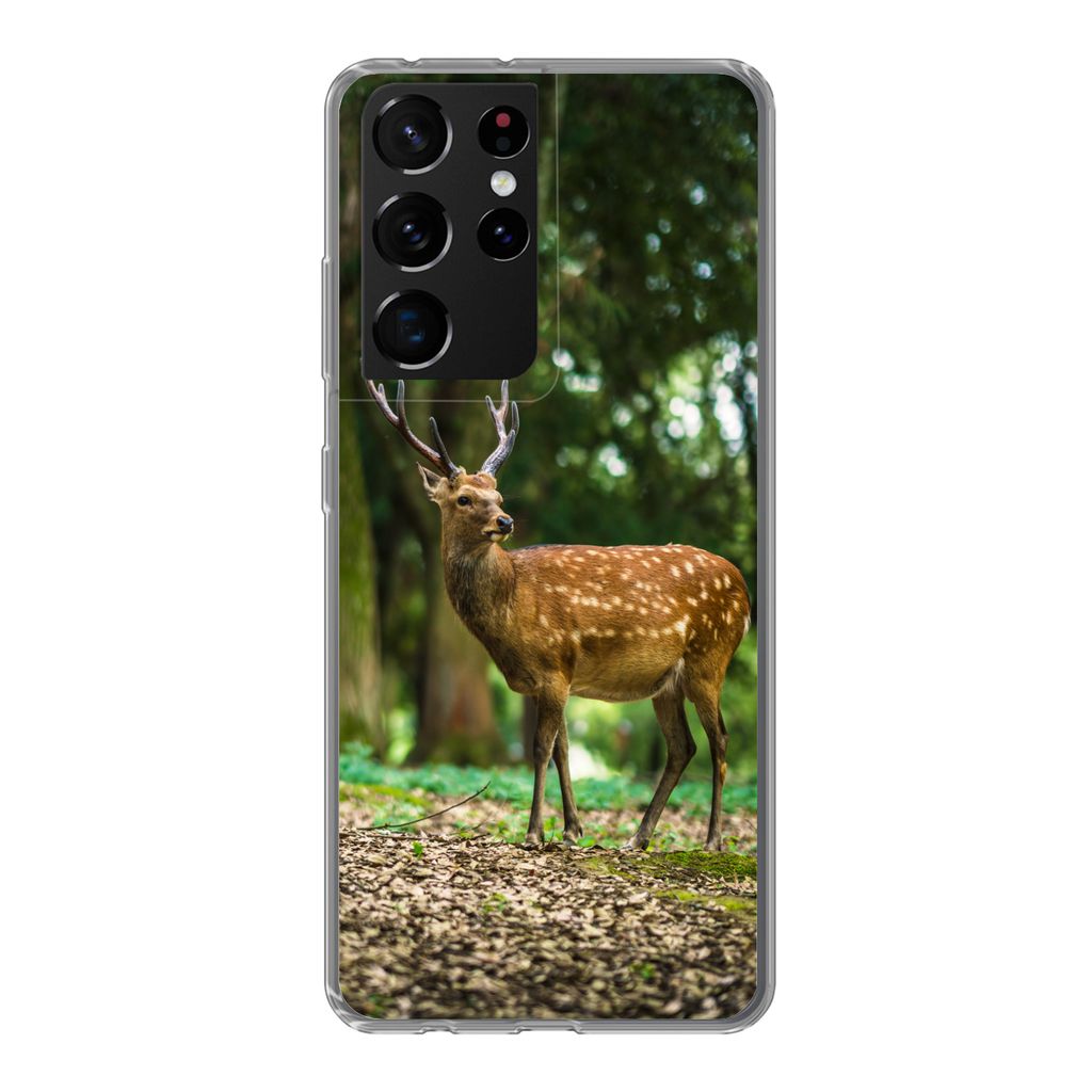 MuchoWow Handyhülle Schutzhülle Hülle für Samsung Galaxy S21 Ultra Rotwild - Wald - Tier Silikon Softcase Handy Hülle - Mobiltelefon