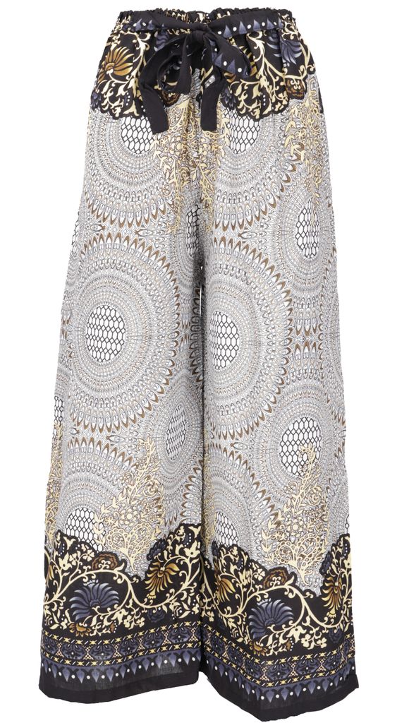 Palazzohose, Schlaghose, Boho Sommerhose, Hippie Goa Hose - Weiß/schwarz, Damen, Viskose, Hosen