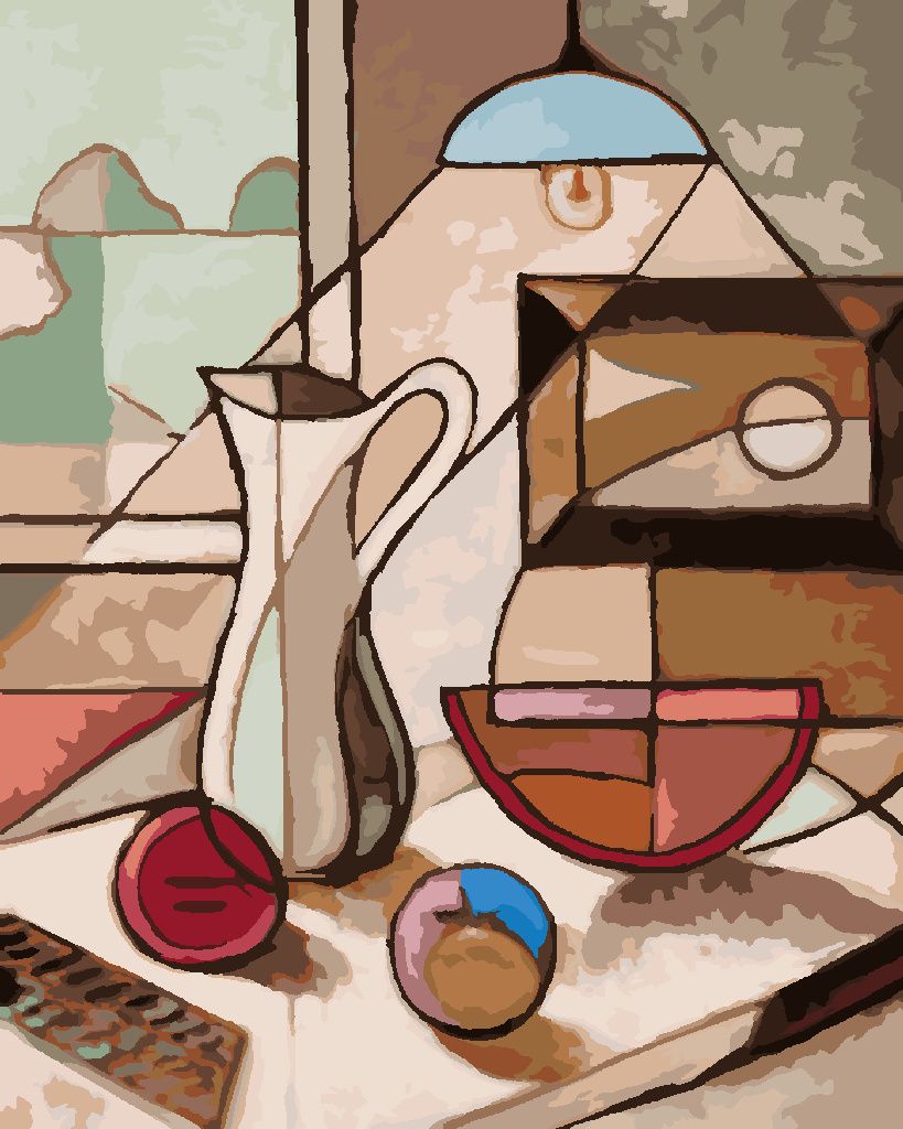 Zuty - Malen nach Zahlen - ABSTRAKTES STILLLEBEN MIT KRUG UND OBST, 40x50 cm, ohne Keilrahmen