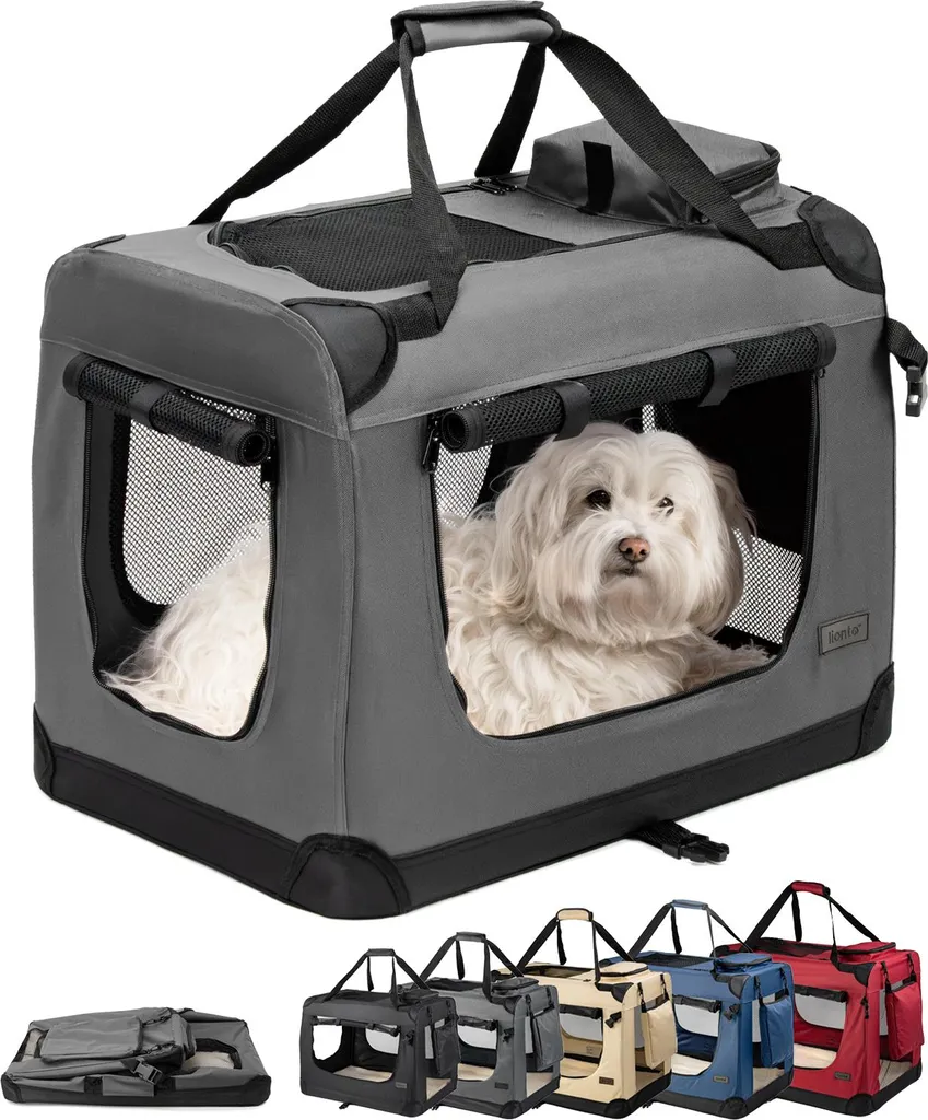 Box Cane Pieghevole Grigio 60x42x44 - Trasportino Tessuto per Auto e Casa