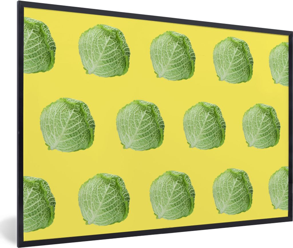 MuchoWow MuchoWow Gerahmtes Poster Gemüse - Kopfsalat - Muster - Gelb 60x40 cm - Poster mit zchwarzem Bilderrahmen - Printing - Wanddeko Schla...