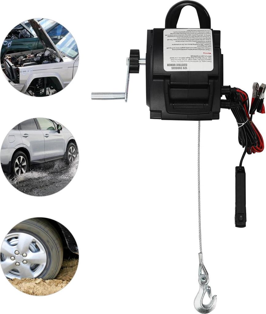 Elektrische Seilwinde - 12 V Boot-/Anhängerwinde - 907 kg Zugkraft - 300 W Motor - Doppelsteuerung - Schwerlast - Für Auto, Boot und Anhänger