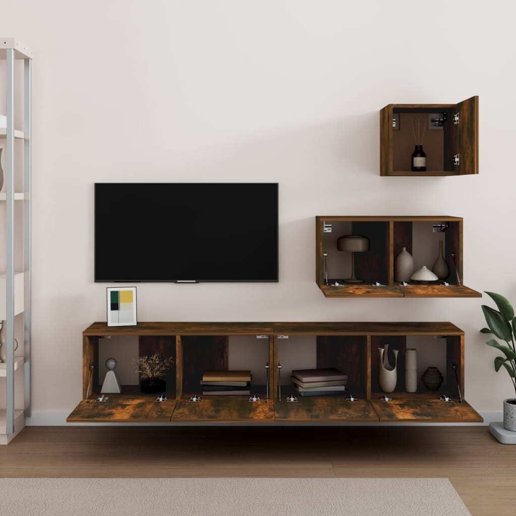 CLORIS 4-tlg. TV-Schrank-Set Räuchereiche Holzwerkstoff, 41,7 kg