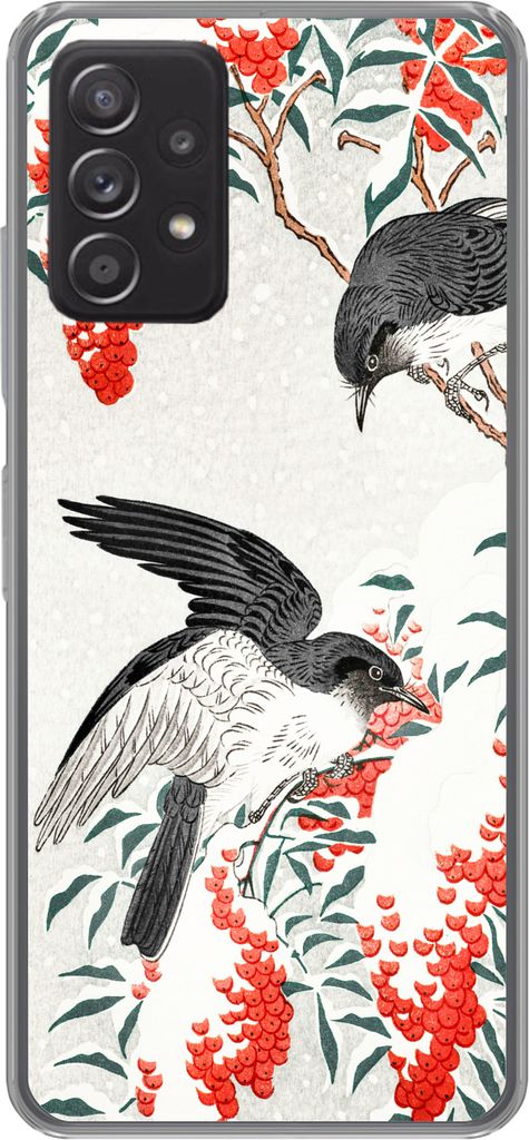 MuchoWow Handyhülle Schutzhülle Hülle für Telefoonhoesje Samsung Galaxy A33 5G Japan - Schwalbe - Vögel - Beere - Vintage Silikon Softcase H...