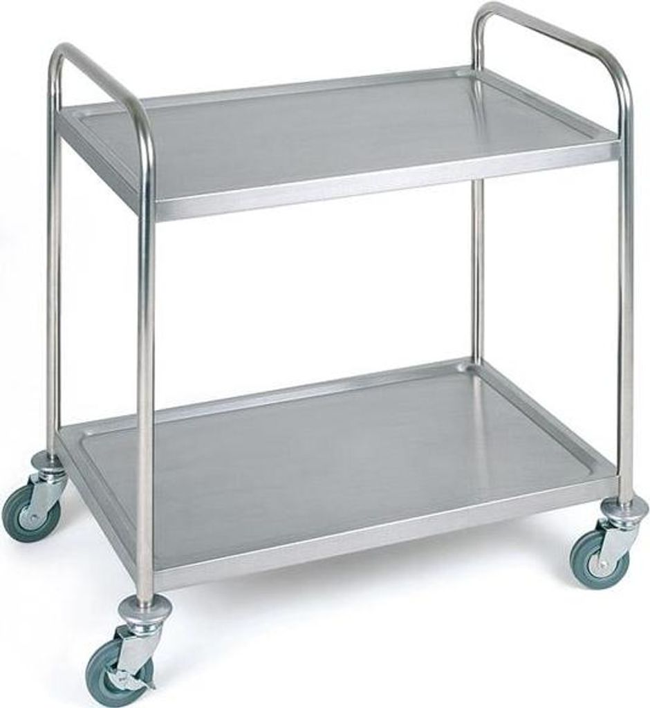 APS 11977 Servier-/Transportwagen GO, 91 x 59 cm, Höhe 93 cm, Edelstahl, 2 Böden, Tragfähigkeit insgesamt ca. 80 kg, 4 Lenkrollen (2 feststellbar)