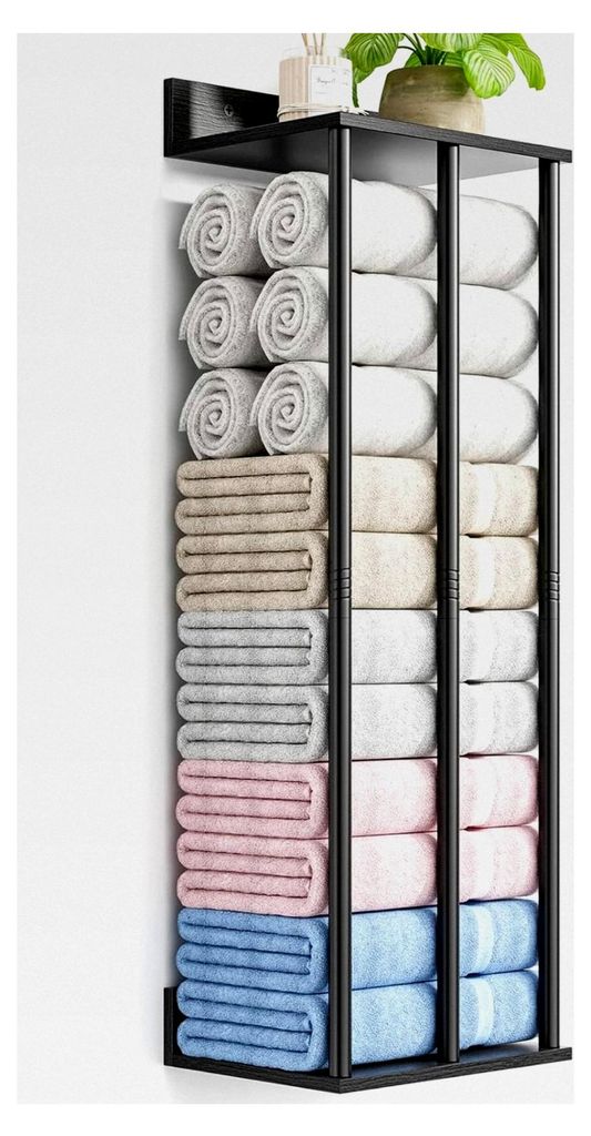 Wand-Handtuchhalter Schwarz – Großer Badezimmer Organizer – Ideal für gerollte Handtücher & Handtuchaufbewahrung | Stabile Wandmontage | Bad...