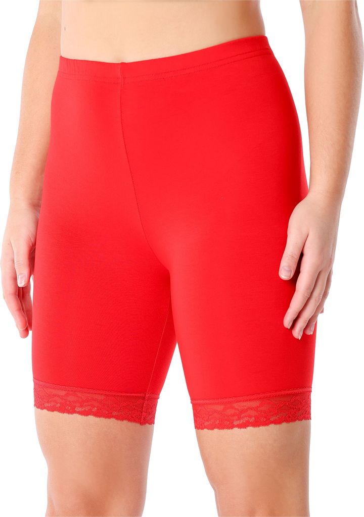Merry Style Damen Kurze Leggings mit Spitze Freizeithose High Waist Radlerhose Hohe Taille aus Viskose MS10-431(Rot, XS)