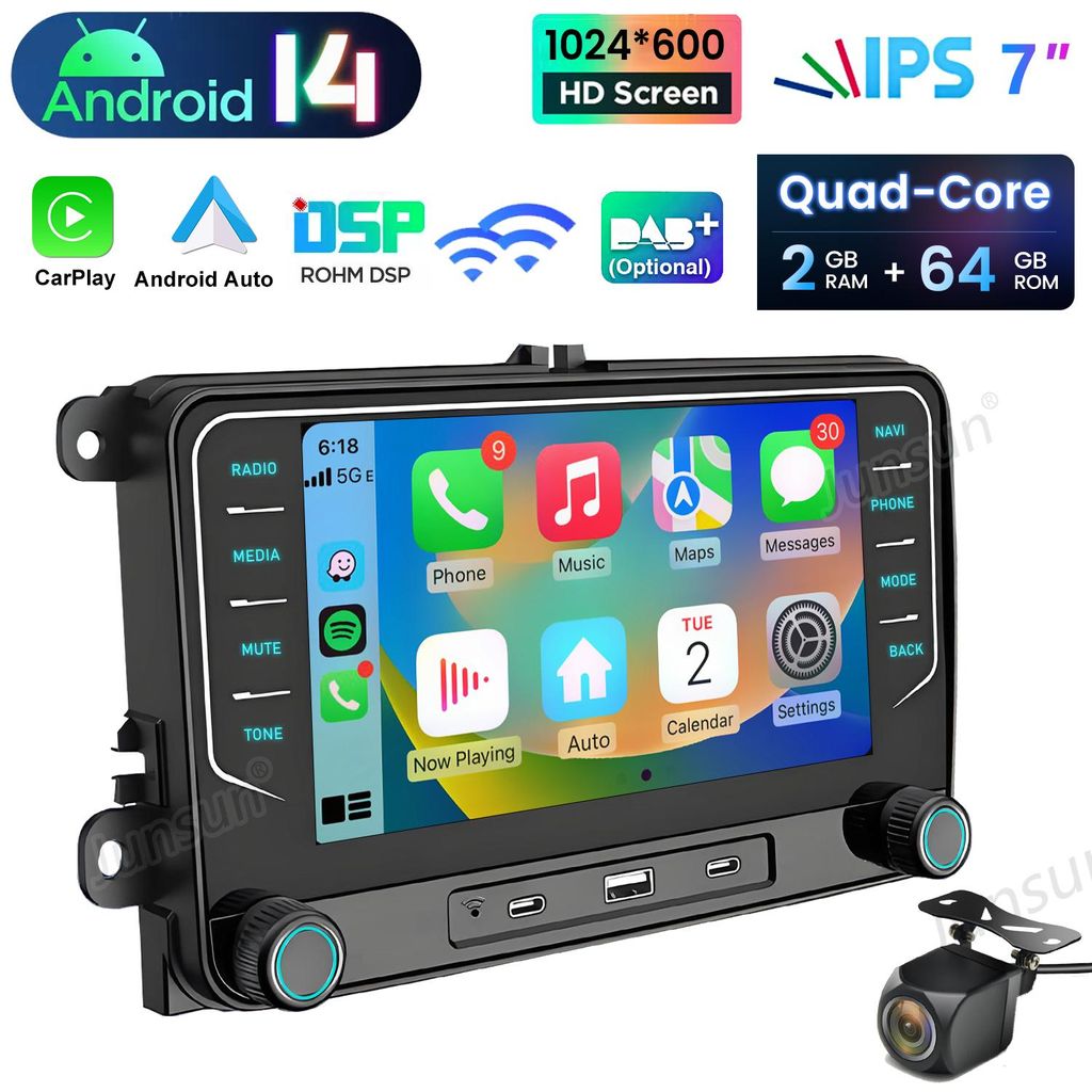 Für VW Touran Tiguan Golf 5 6 Passat Polo 7''Android 15 Obrázok produktu 